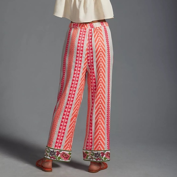 NWT Anthropologie Farm Rio Geometric Floral Embroidered Striped Pants Pink XS - Picture 3 of 16